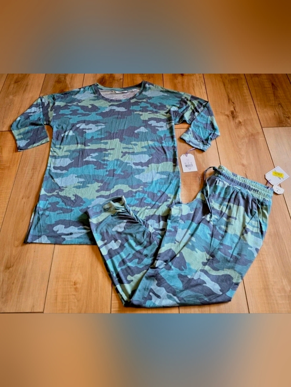 NWT Van Winkle Pajamas Camo Ankle Jogger Lounge Pants Arctic Teal GRAY sz XS